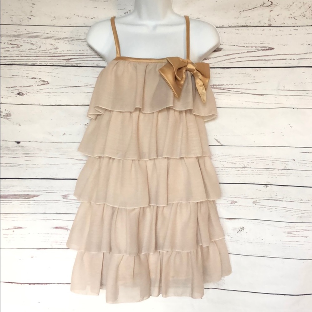Erin Fetherston Metallic Gold & Cream Tiered Dress
